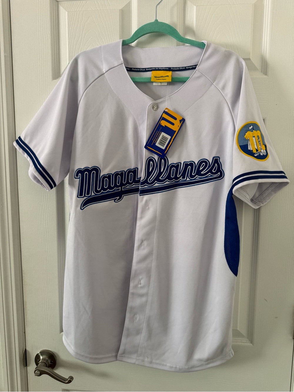 Magallanes White Baseball Jersey with Blue Script